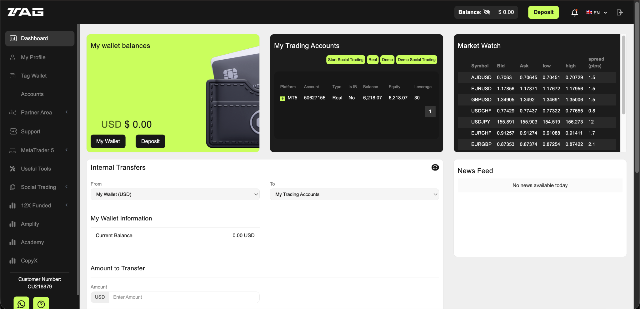 Deposit nupp dashboardil
